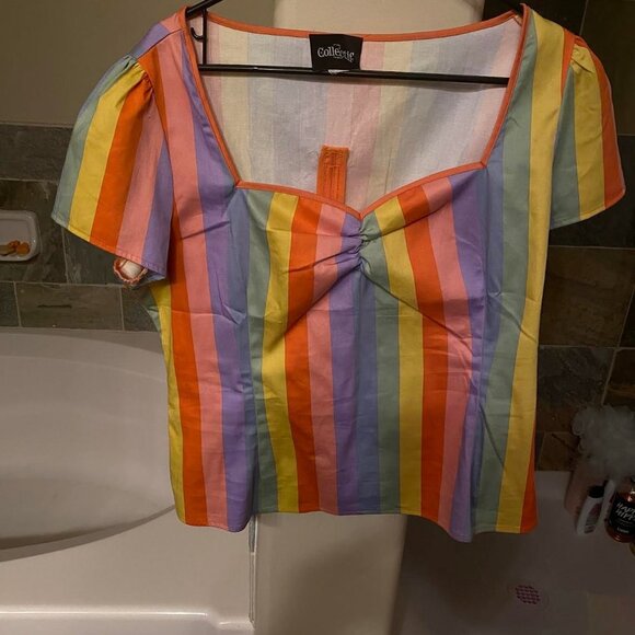 Collectif / Modcloth All Aboard The Rainbow Express Top— UK 18 (US 14) 2X/1X - Picture 6 of 8